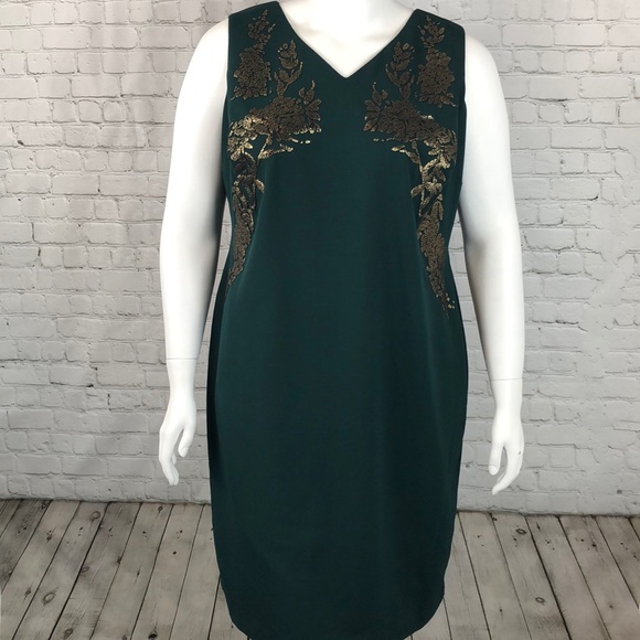 Calvin Klein Dresses & Skirts - !!Calvin Klein Green And Gold V Neck Dress Size16W